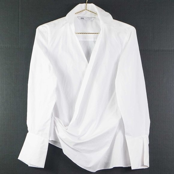 Zara Tops - Zara Surplice Cotton Shirt in White M
